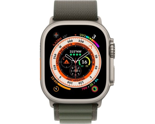 Apple Watch Ultra GPS + Cellular, 49mm Titanium Case with Green Alpine Loop (Small)