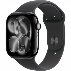 Apple Watch Series 11 GPS + Cellular, 42mm Jet Black Aluminum Case with Black Sport Band – S/M