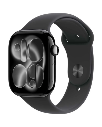Apple Watch Series 11 GPS + Cellular, 42mm Jet Black Aluminum Case with Black Sport Band – S/M