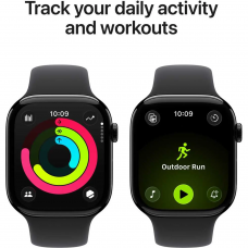 Apple Watch Series 11 GPS + Cellular, 42mm Jet Black Aluminum Case with Black Sport Band – S/M