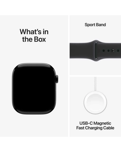 Apple Watch Series 11 GPS + Cellular, 42mm Jet Black Aluminum Case with Black Sport Band – S/M