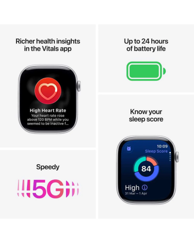 Apple Watch Series 11 GPS + Cellular, 46mm Silver Aluminum Case with Purple Fog Sport Band – S/M