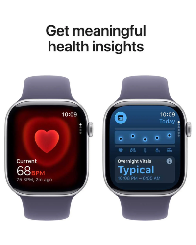 Apple Watch Series 11 GPS + Cellular, 46mm Silver Aluminum Case with Purple Fog Sport Band – S/M