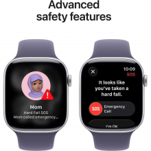 Apple Watch Series 11 GPS + Cellular, 46mm Silver Aluminum Case with Purple Fog Sport Band – S/M