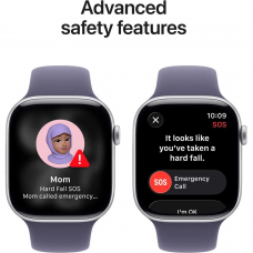 Apple Watch Series 11 GPS + Cellular, 46mm Silver Aluminum Case with Purple Fog Sport Band – S/M