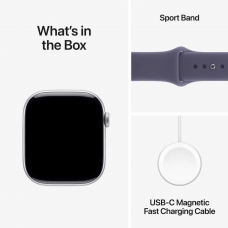 Apple Watch Series 11 GPS + Cellular, 46mm Silver Aluminum Case with Purple Fog Sport Band – S/M