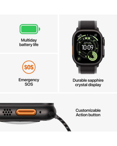 Apple Watch Ultra 3 GPS + Cellular, 49mm Black Titanium Case with Black Alpine Loop – Large