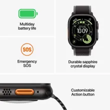 Apple Watch Ultra 3 GPS + Cellular, 49mm Black Titanium Case with Black/Charcoal Trail Loop – M/L