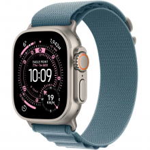 Apple Watch Ultra 3 GPS + Cellular, 49mm Natural Titanium Case with Light Blue Alpine Loop – Large