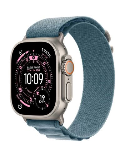 Apple Watch Ultra 3 GPS + Cellular, 49mm Natural Titanium Case with Light Blue Alpine Loop – Large